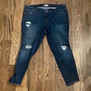 LOFT Blue Skinny Jeans with Distressed Details